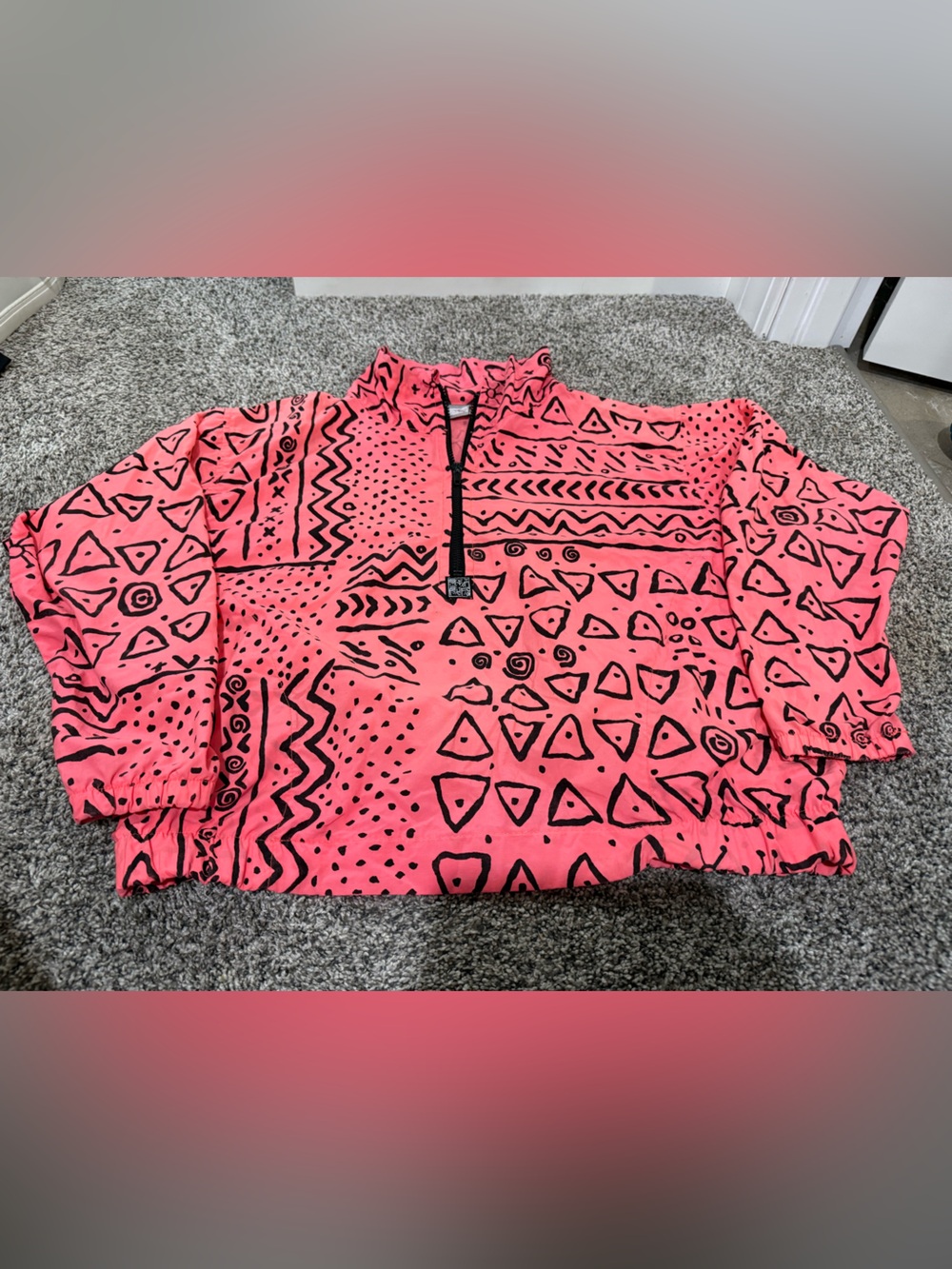 Vintage OP bright pink patterned windbreaker, fits like women's medium - Picture 1 of 6